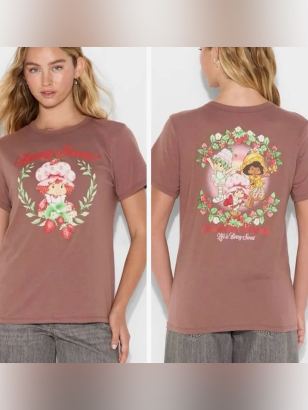 Strawberry Shortcake Graphic Tee - Brown Short Sleeve Women's Tee